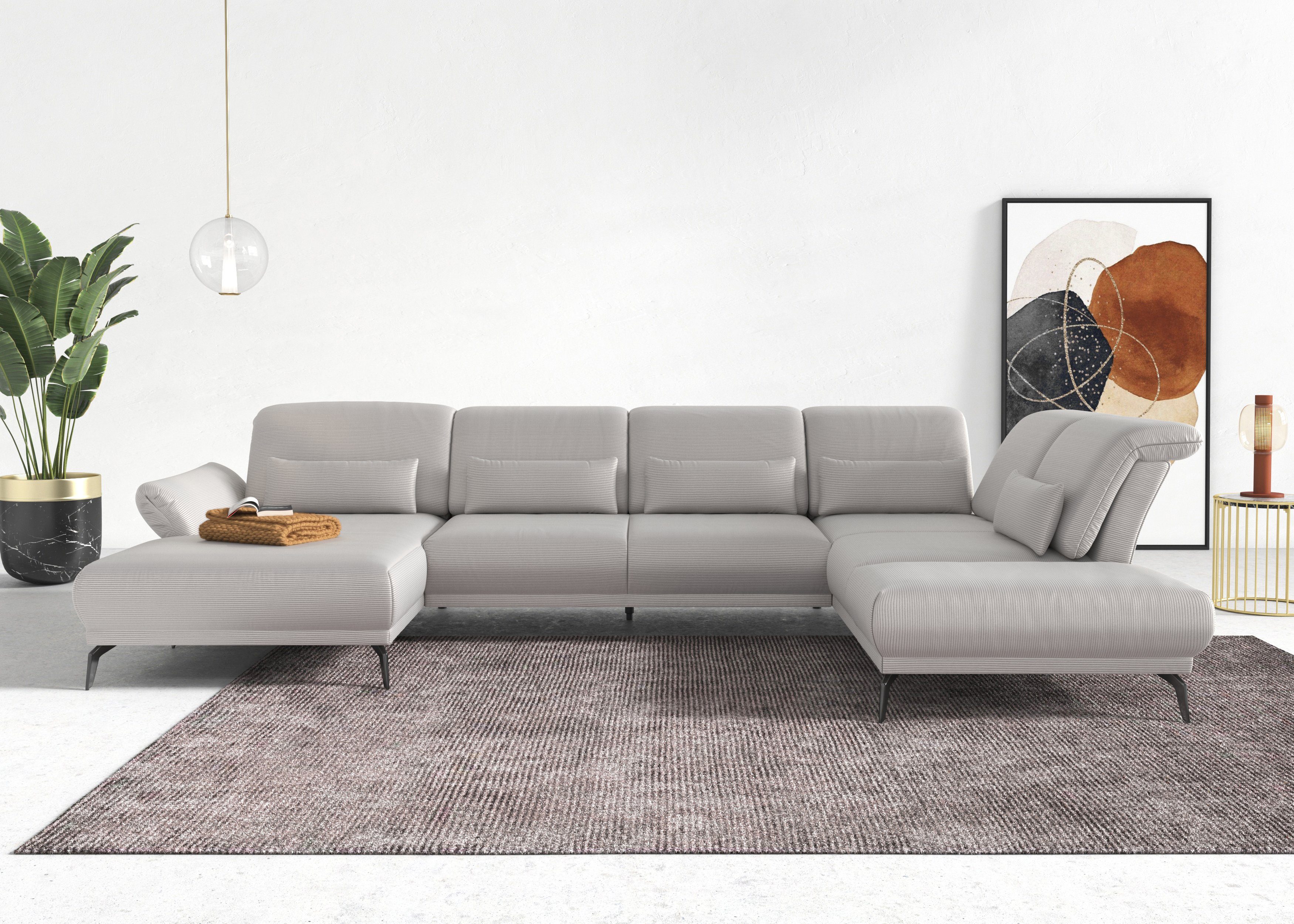 sit&more Wohnlandschaft Coco U-Form, Sitztiefen-, Arm- und Kopfteilverstellung, Cord-Bezug, Fußhöhe 15 cm