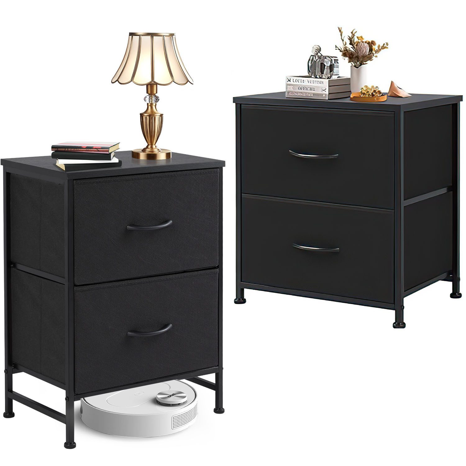 SURFOU Kommode Nachttisch 2er Nightstand Kommode Beistelltisch mit 2 Schublade (für Schlafzimmer, 2-stufiger), Bed Side Table Bedroom Stoffschubladen Aufbewahrungs Nachtschrank