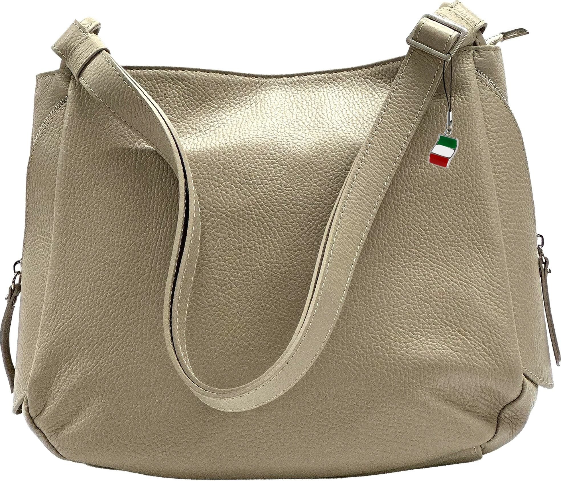 FLORENCE Umhängetasche Florence Damen Umhängetasche Leder Tasche (Umhängetasche), Damen Umhängetasche Leder, helltaupe, beige ca. 35cm x ca. 28cm hoch