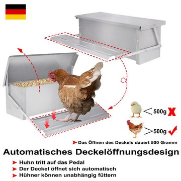 UISEBRT Futterautomat Futterautomat Hühner 10kg Verzinkter Stah, mit Automatisches Pedal und Wasserfest Deckel rattensicher
