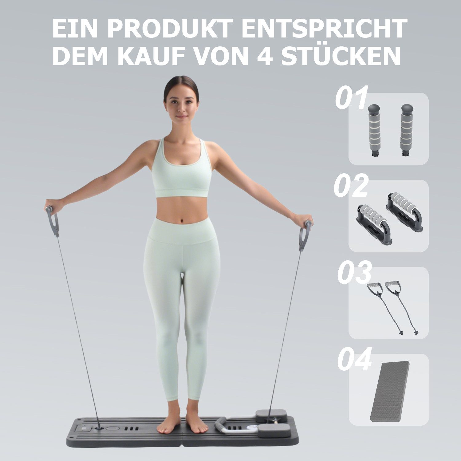 LETGOSPT Liegestützgriffe Pilates Board 2026 Verbessertes Faltbarer Pilates-Body-Shaping-Set (Multifunktionales Pilates-Set mit LED-Zähler, Handyhalterung, Bauchtrainer, Ellenbogenstütze, Sportgriffe, Widerstandsband,Yogaboard), für Zuhause und Fitnessstudio