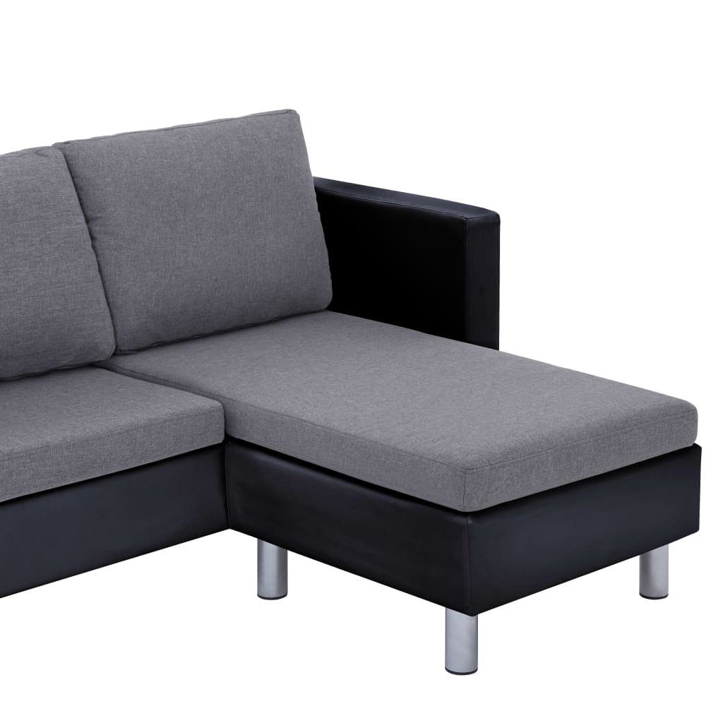 vidaXL Sofa 3-Sitzer-Sofa mit Schwarz Schwarz Kunstleder Hellgrau Kissen und