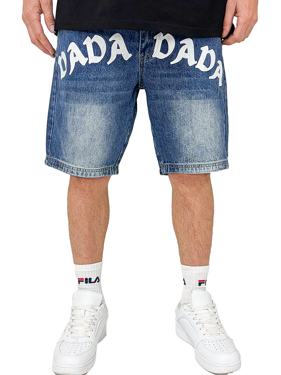DADA Supreme Jeansshorts Loose Baggy Denim Bermuda mit Frontlogo Front Logo Denim
