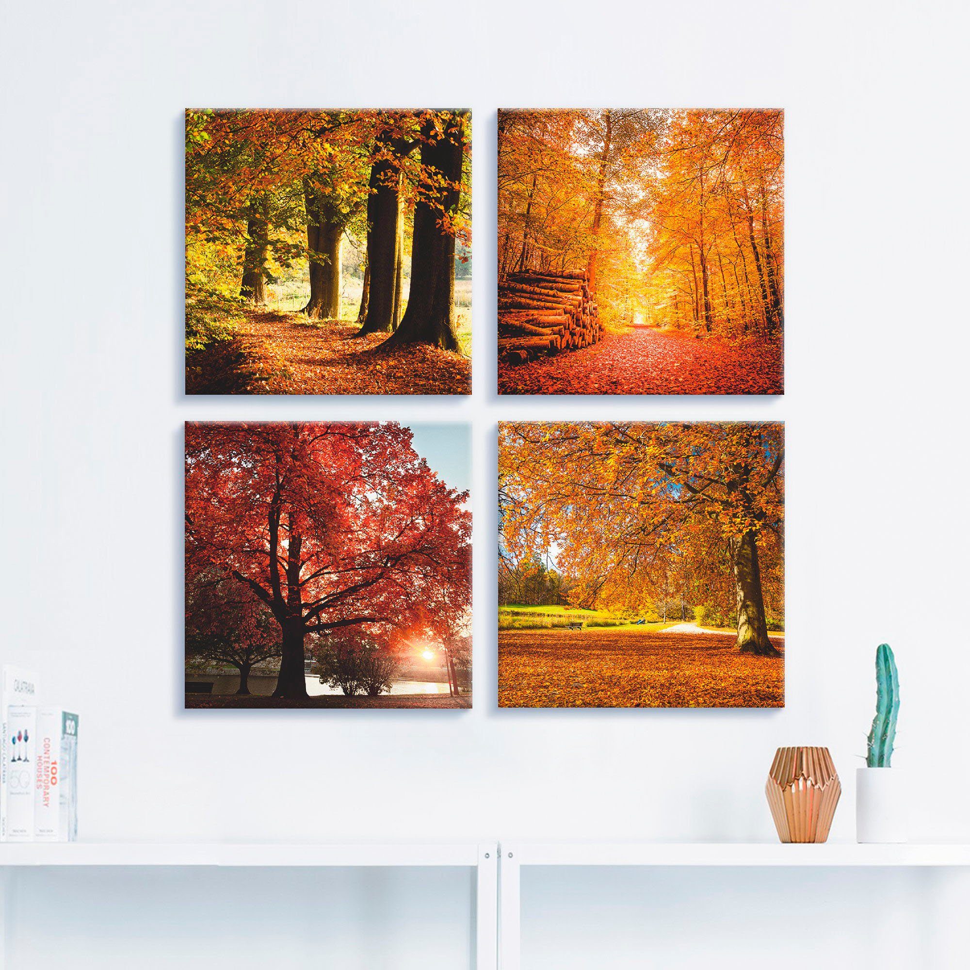 Artland Leinwandbild Herbstlandschaft, Bäume (4 St), 4er Set, verschiedene Größen