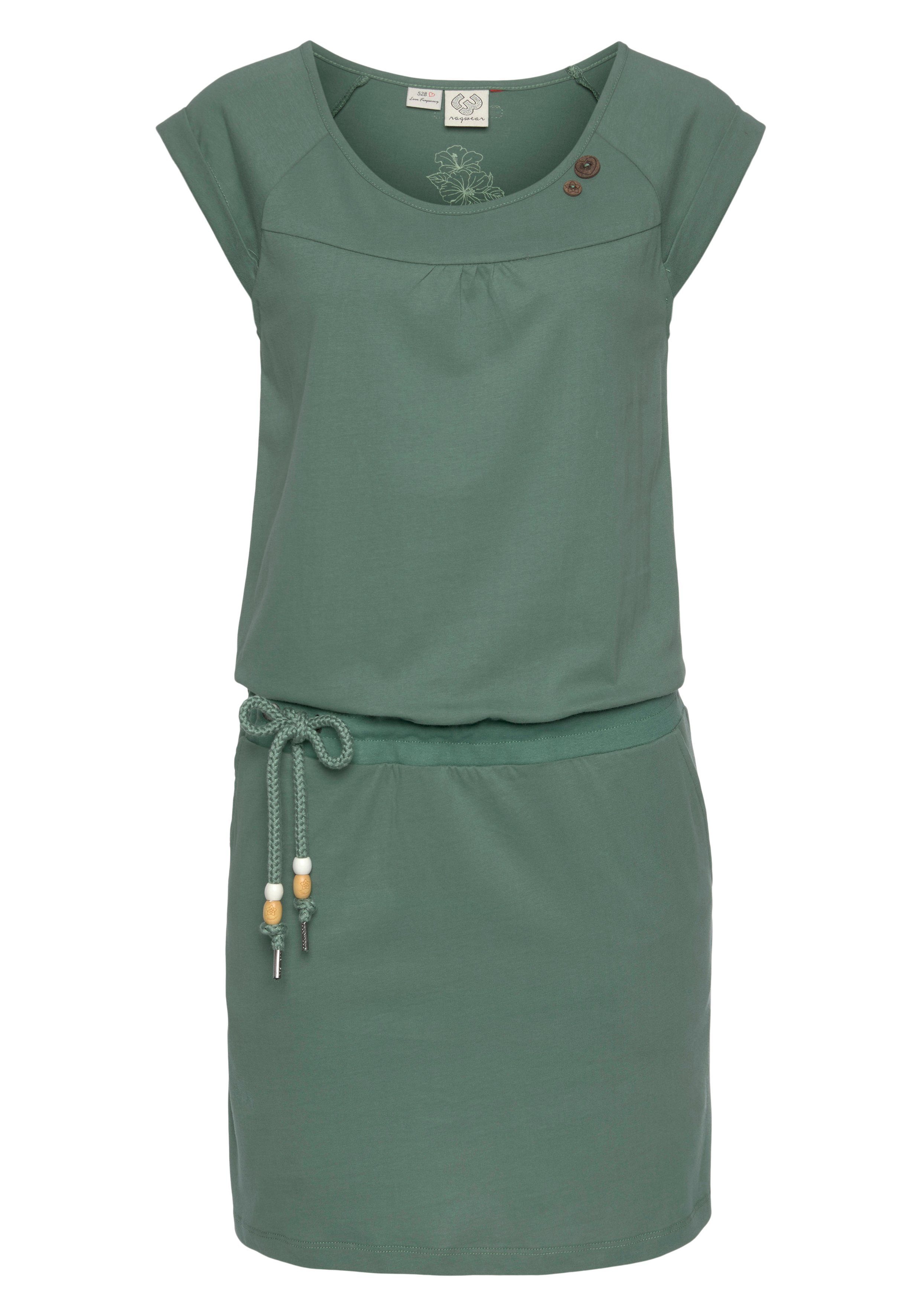 PRINT Ragwear Jerseykleid Zierperlen-Besatz green Kordelzug mit 5023 kontrastiven PENELOPE und