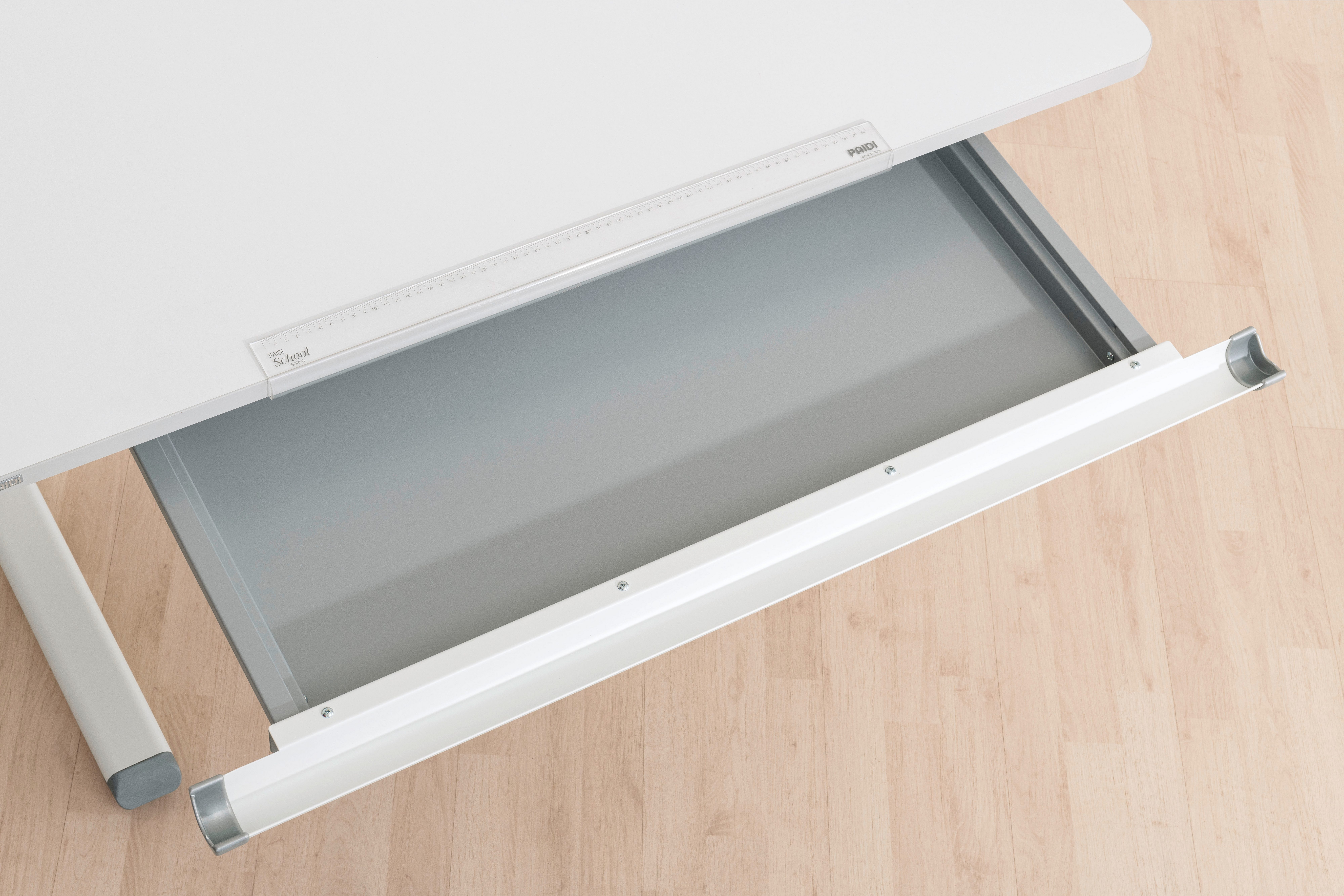 PAIDI Schubkasten Unterbau aus Metall (B/H/T ca. 78x4x38cm, Silberfarbig), Selbsteinzug, Schreibtischschublade