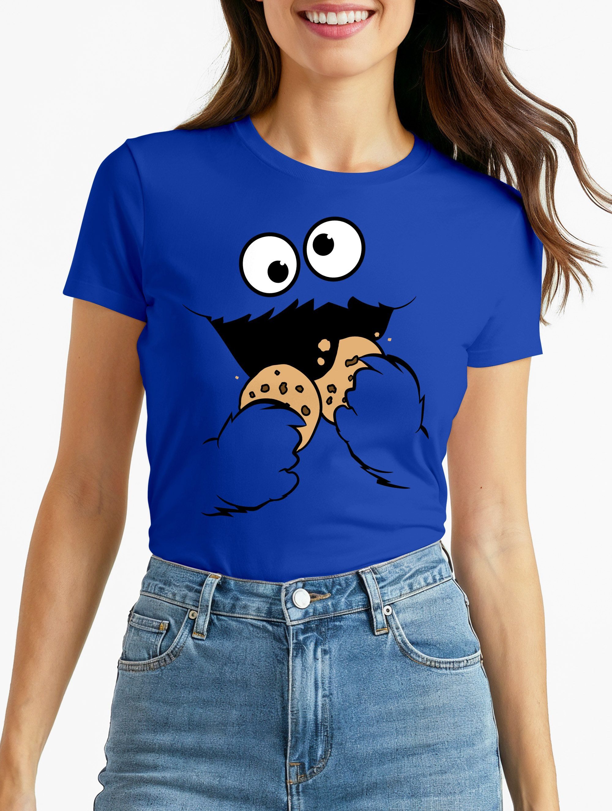 MoonWorks Print-Shirt Damen T-Shirt Krümelmonster Cookie Monster Fasching K günstig online kaufen