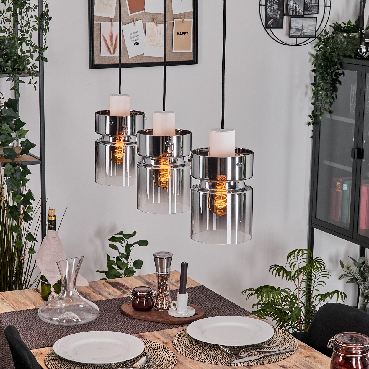 hofstein Hängeleuchte 3-flammige Hängelampe aus Metall/Glas in Weiß/Chrom/R günstig online kaufen