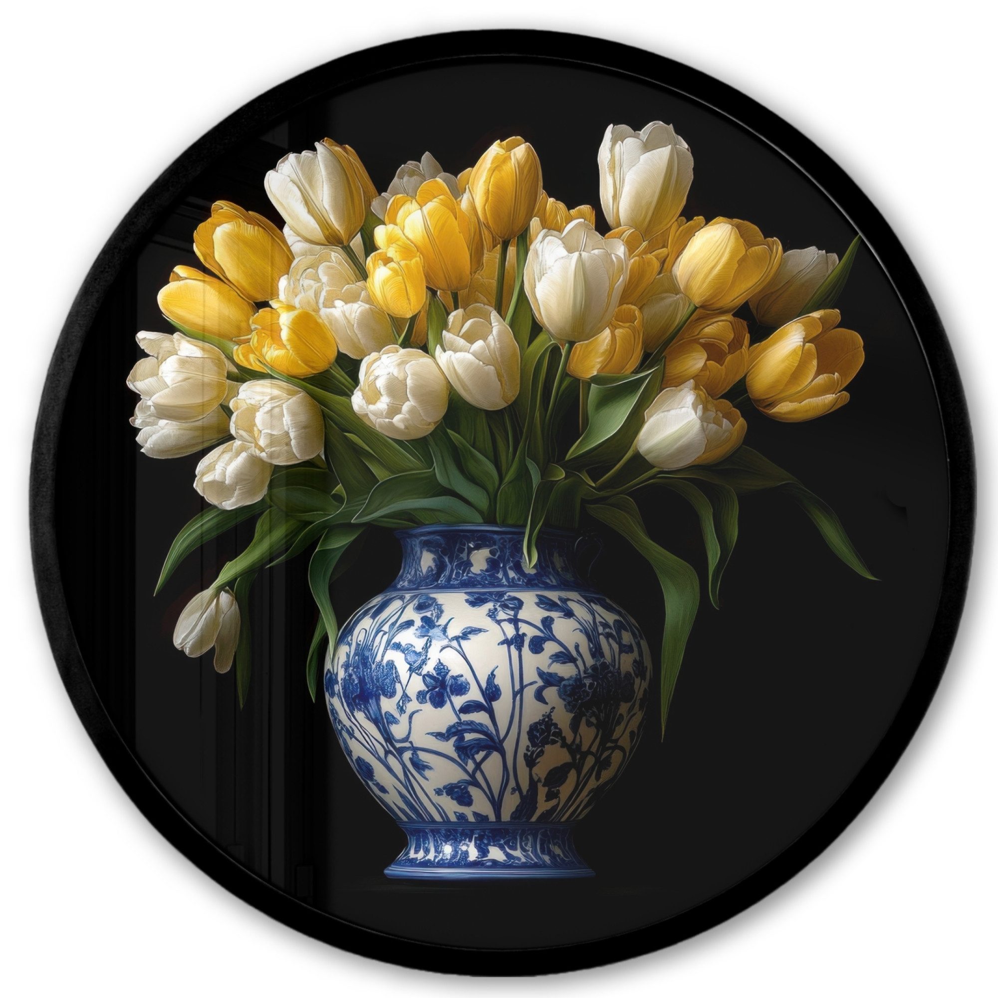 MuchoWow Poster Rund - Gelb - Tulpen - Vase - Blumen, (1 St), Runde Wandbilder, Deko für Wohnzimmer und Schlafzimmer, 40x40 cm