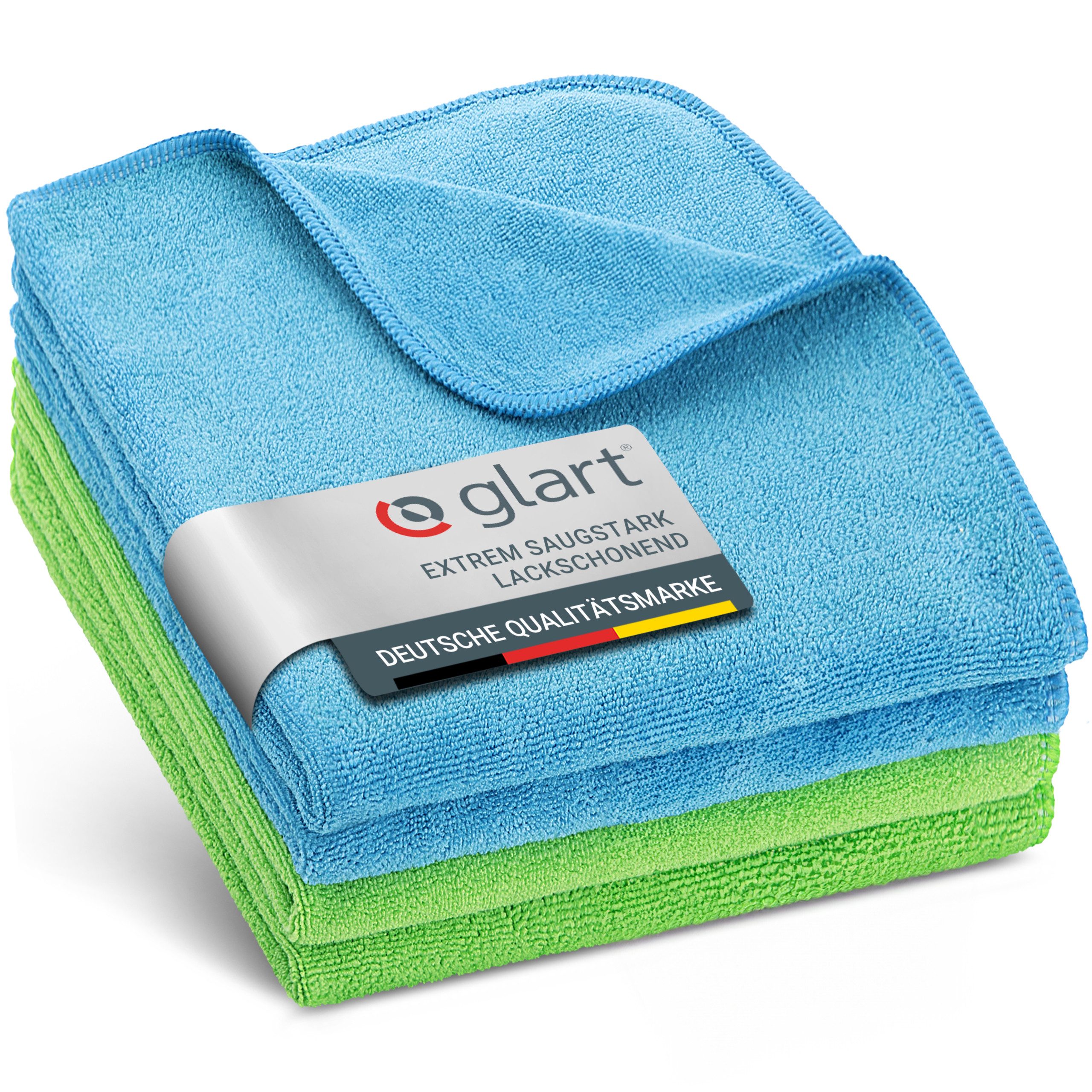 4448 4er Set Auto Mikrofasertücher, 2x blau, 2x grün, 40x40cm Mikrofasertuch