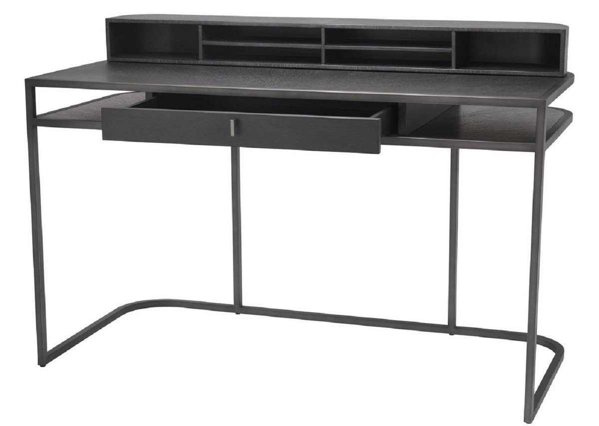 Schreibtisch mit Dunkelgrau H. x 60 130 - Luxus Schublade und cm Casa Regalaufsatz Padrino abnehmbaren x Büromöbel 75 Schreibtisch