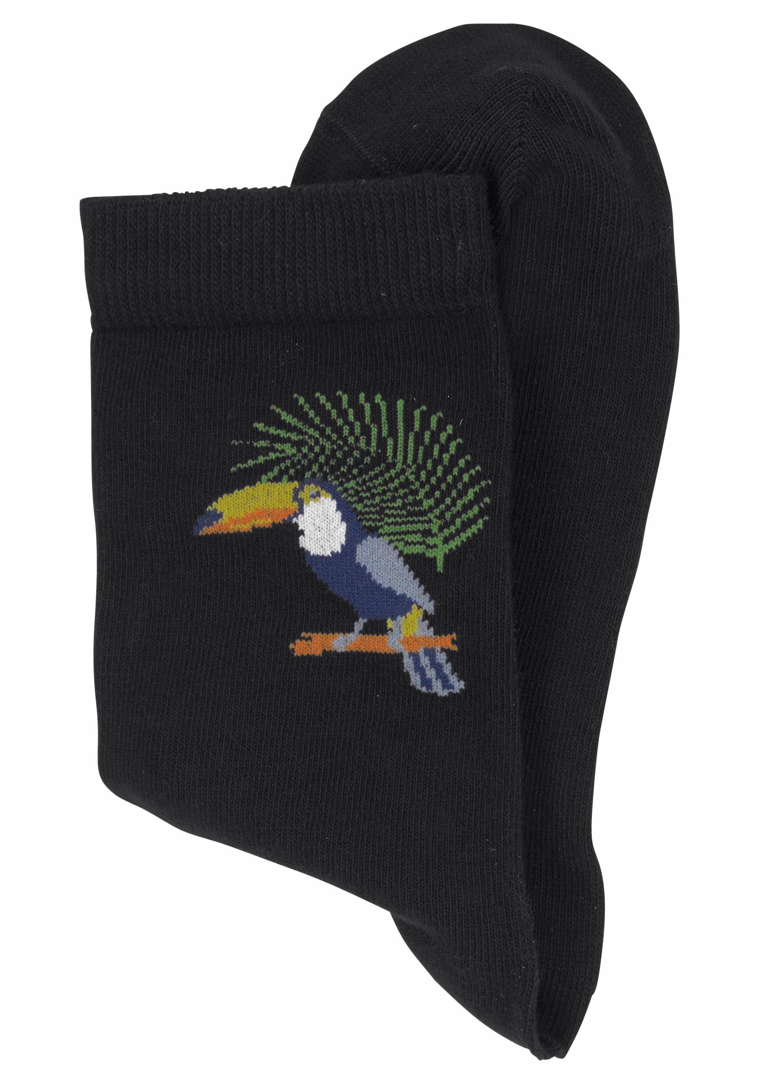 Vogelmotiven Schmetterlings- H.I.S 7-Paar) und mit (Set, Socken