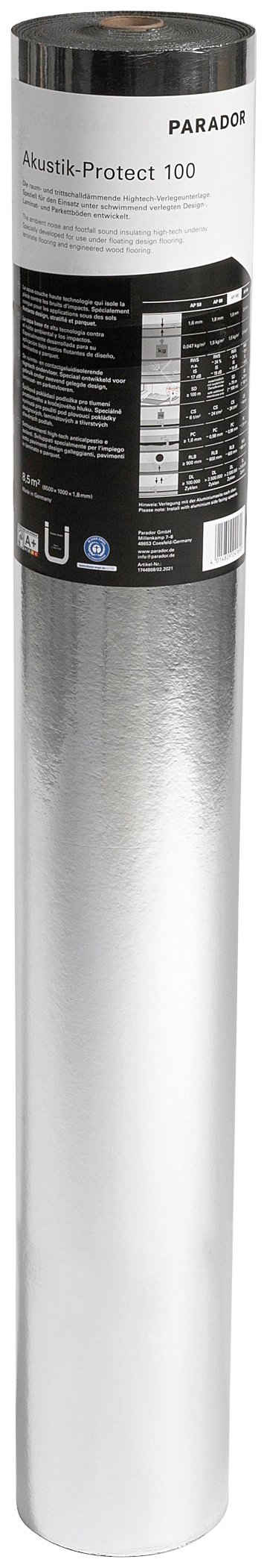 PARADOR Trittschalldämmfolie »Akustik-Protect 100«, 1,8 mm Stärke, (1-St), 8,5 m², mit Dampfbremsfolie