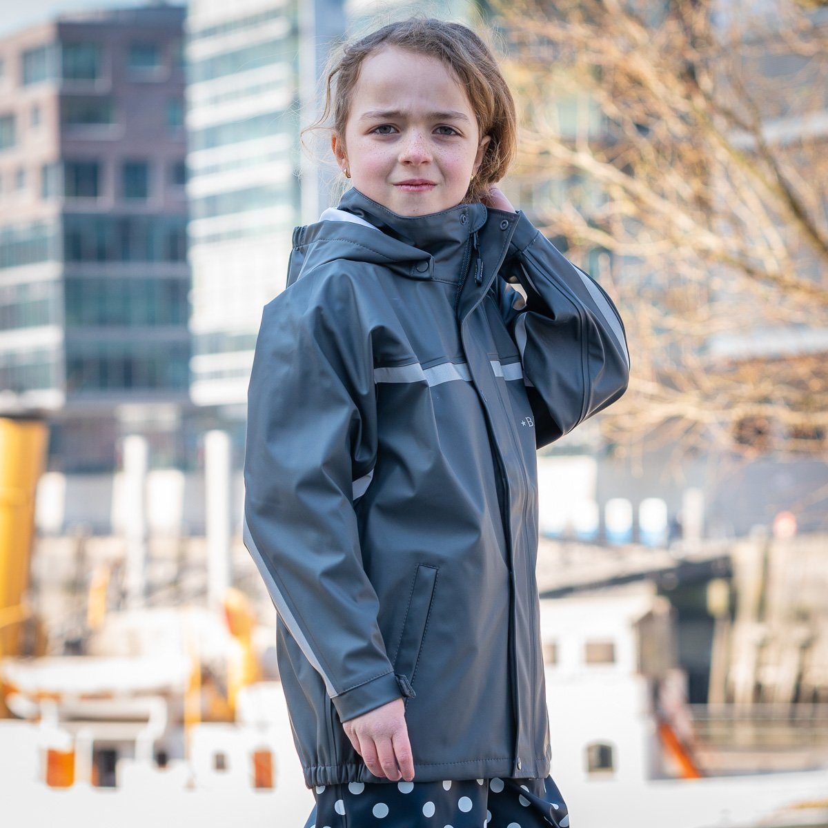 BMS Regen- und Matschjacke BMS Regenjacke für Kinder 100% wasserdicht mit Kapuze cool grey