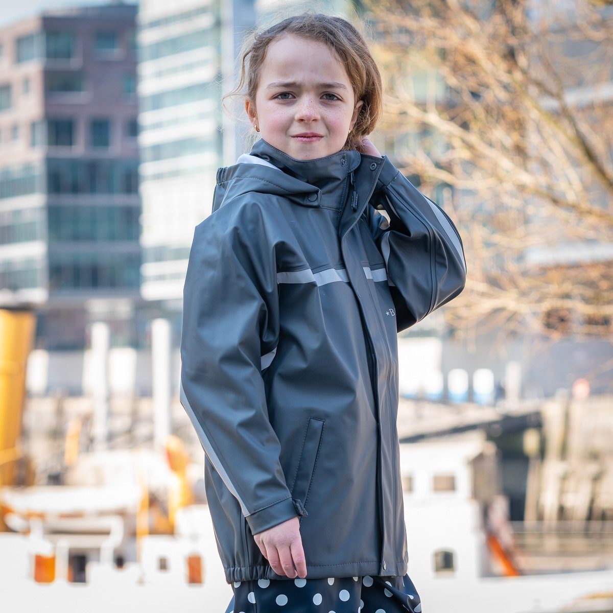 Kinder und Matschjacke Kapuze cool 100% mit wasserdicht BMS grey BMS Regen- für Regenjacke