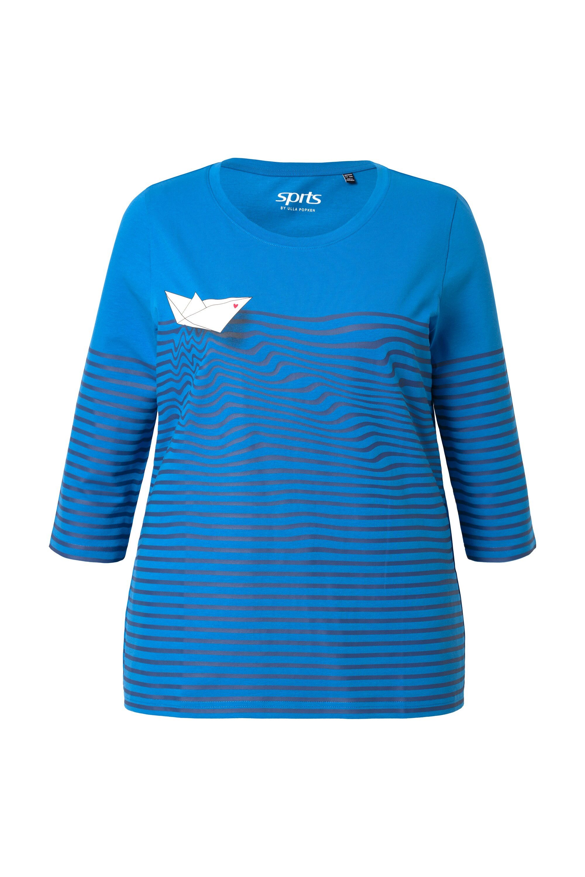 Ulla Popken Longsleeve Shirt Ringel Papierboot U-Boot-Ausschnitt 3/4-Arm günstig online kaufen