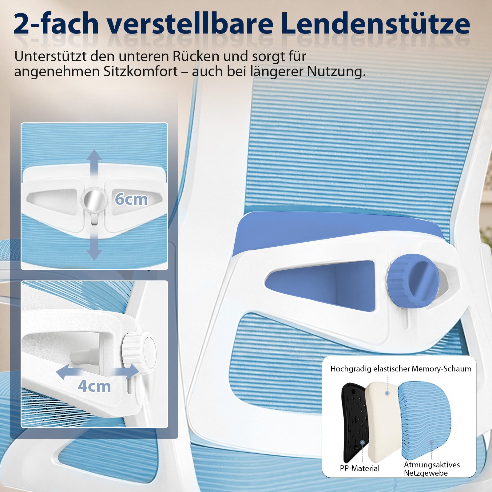 Hoolamyie Bürostuhl Schreibtischstuhl mit klappbaren Armlehnen & 2D-Lendenstütze (Atmungsaktiver Mesh-Rücken mit Lendenstütze, Wippfunktion, gepolsterten Klapparmlehnen, leisen Rollen & Höhenverstellung), Homeoffice Stuhl, Bürostuhl ergonomisch, ergonomischer Drehstuhl