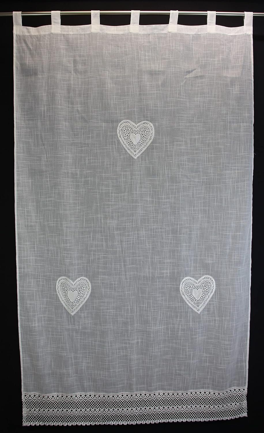 Frank Flechtwaren Gardine Stickerei Herz Häkelborte (1 St), Schlaufen, halbtransparent, mit Stickerei