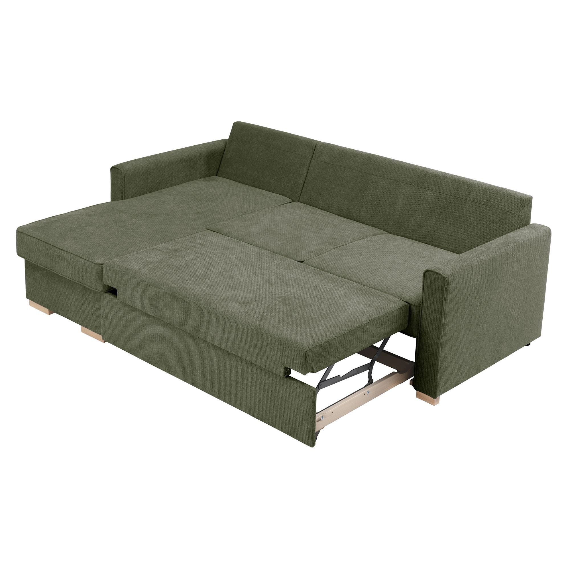 58 aufm Kessel Sofa Eckcouch mit Auszugsbett Kaysa Flachgewebe grün, Lieferung bis zur Haustür 1 Teile, Bezug und Farbe individuell wählbar für persönliches Wohnambiente
