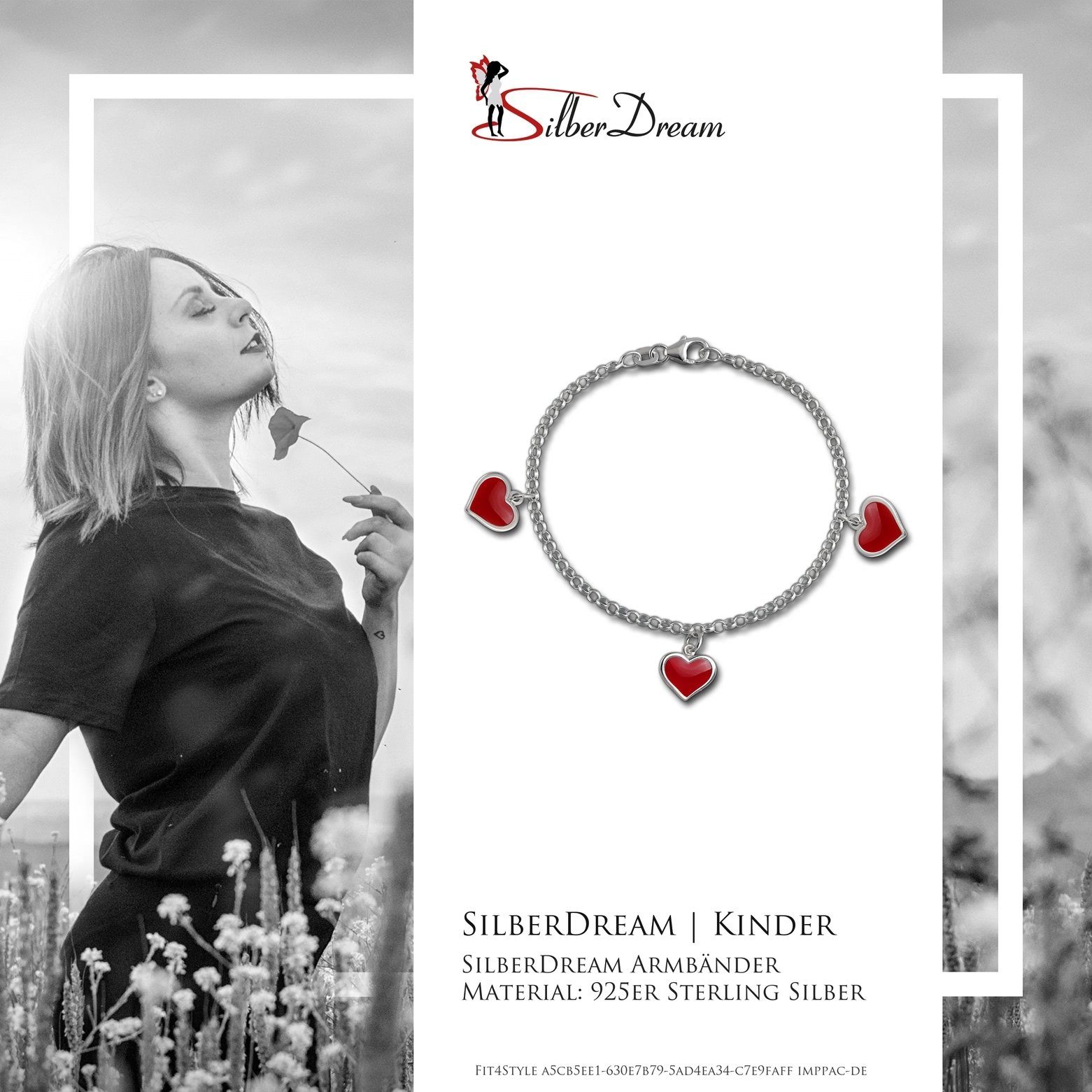 (Armband), 925 (Herzchen) SilberDream rot Silberarmband Sterling ca. Kinder 16,5cm, SilberDream Armband Farbe: Silber, Kinder Armband für rot Schmuck