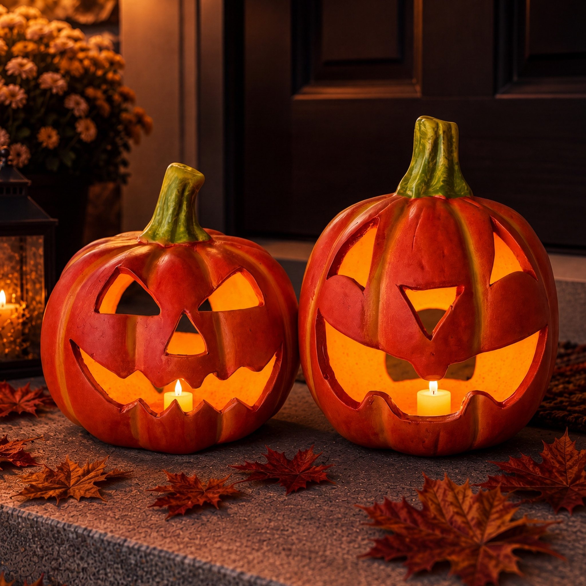 matches21 HOME & HOBBY Dekofigur Kürbis-Laternen als LED Halloween-Deko Windlichter 2er Set (2 St), Jack O Lantern Deko-Kürbisse als innen außen Herbst-Deko