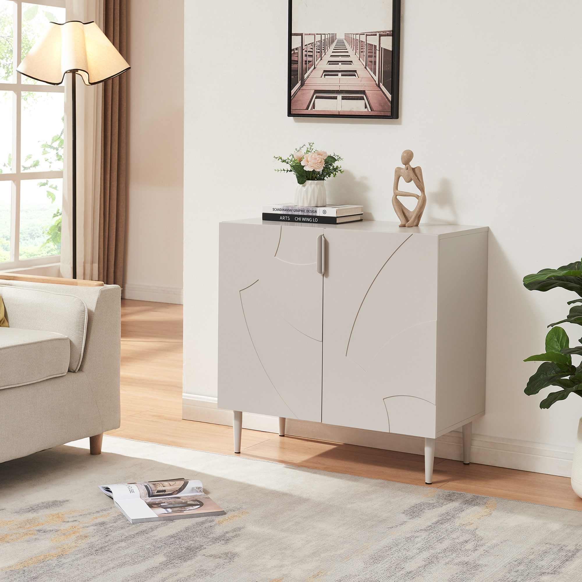 en.casa Sideboard, »Starvili« mit 2 Türen 75 x 76 x 38 cm Beige günstig online kaufen