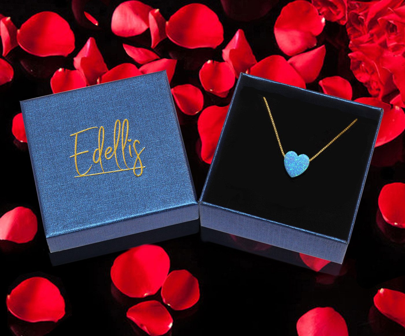 Edellis Kette mit Anhänger Königsblaue Opal Herz Halskette mit 14 Karat Gold Gefüllt Box Kette