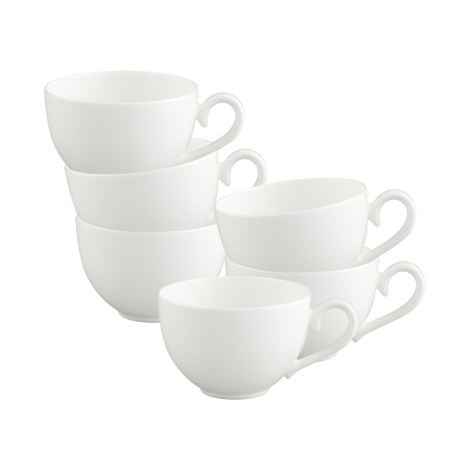 Villeroy & Boch Tasse White Pearl Kaffeetassen 120 ml 6er Set, 6-tlg., Porzellan