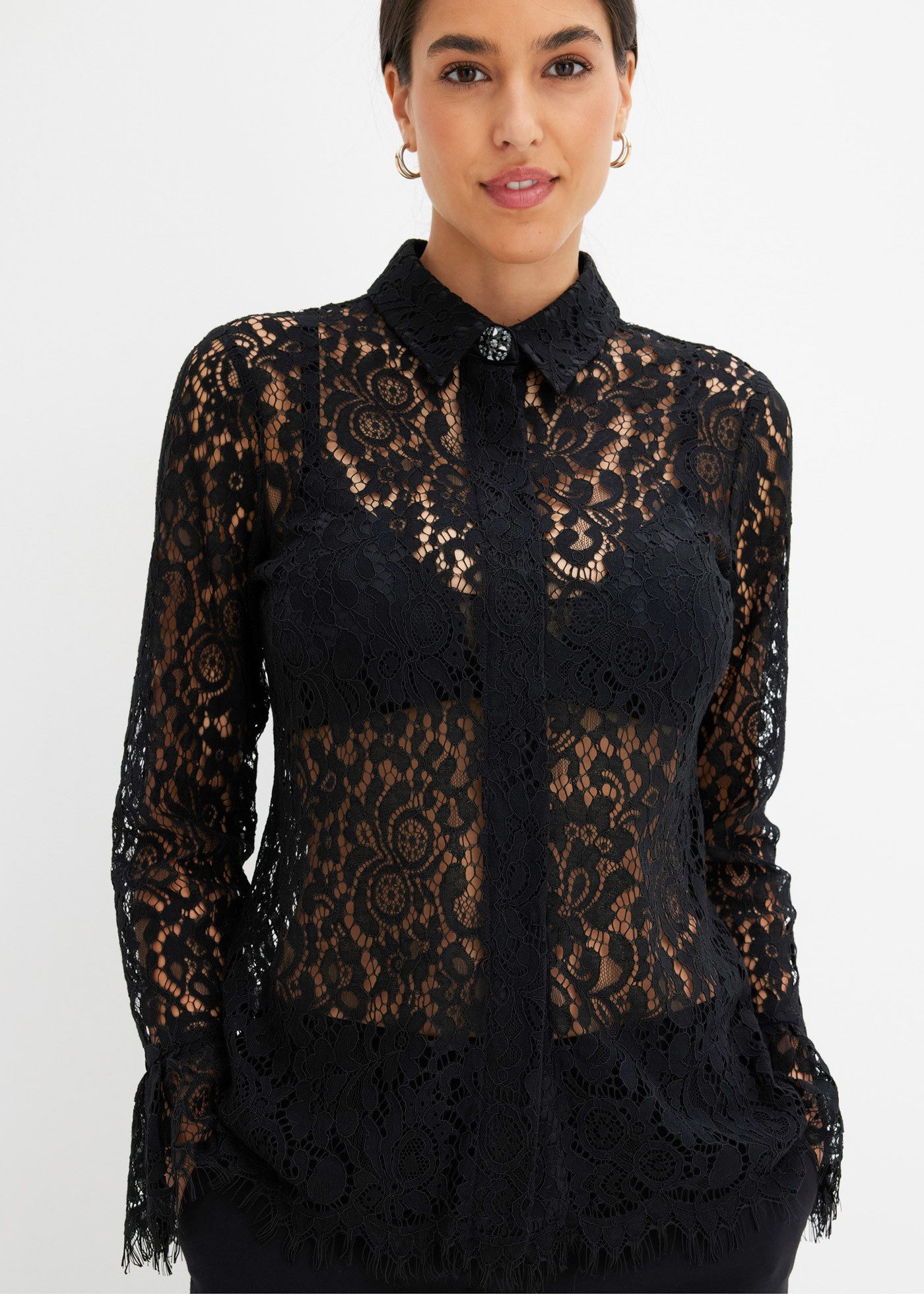 bonprix Langarmbluse Bluse aus Spitze günstig online kaufen