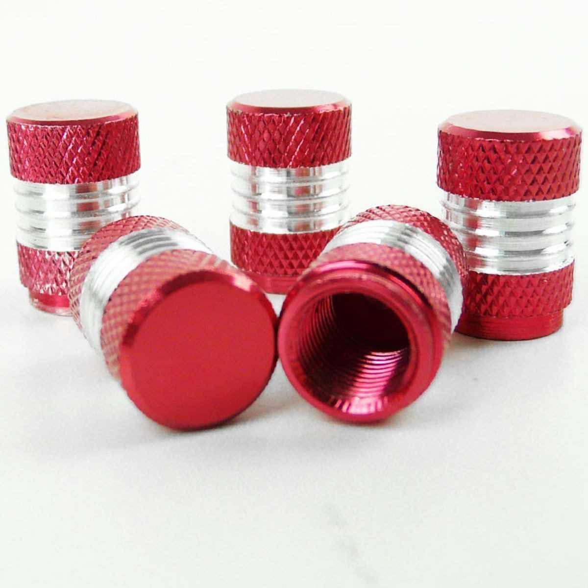 All Ride Ventilkappe Ventilverschlüsse aus Aluminium in rot silber 5Stück 17mm Ventilkappen, (5-St), Standard-Gewinde
