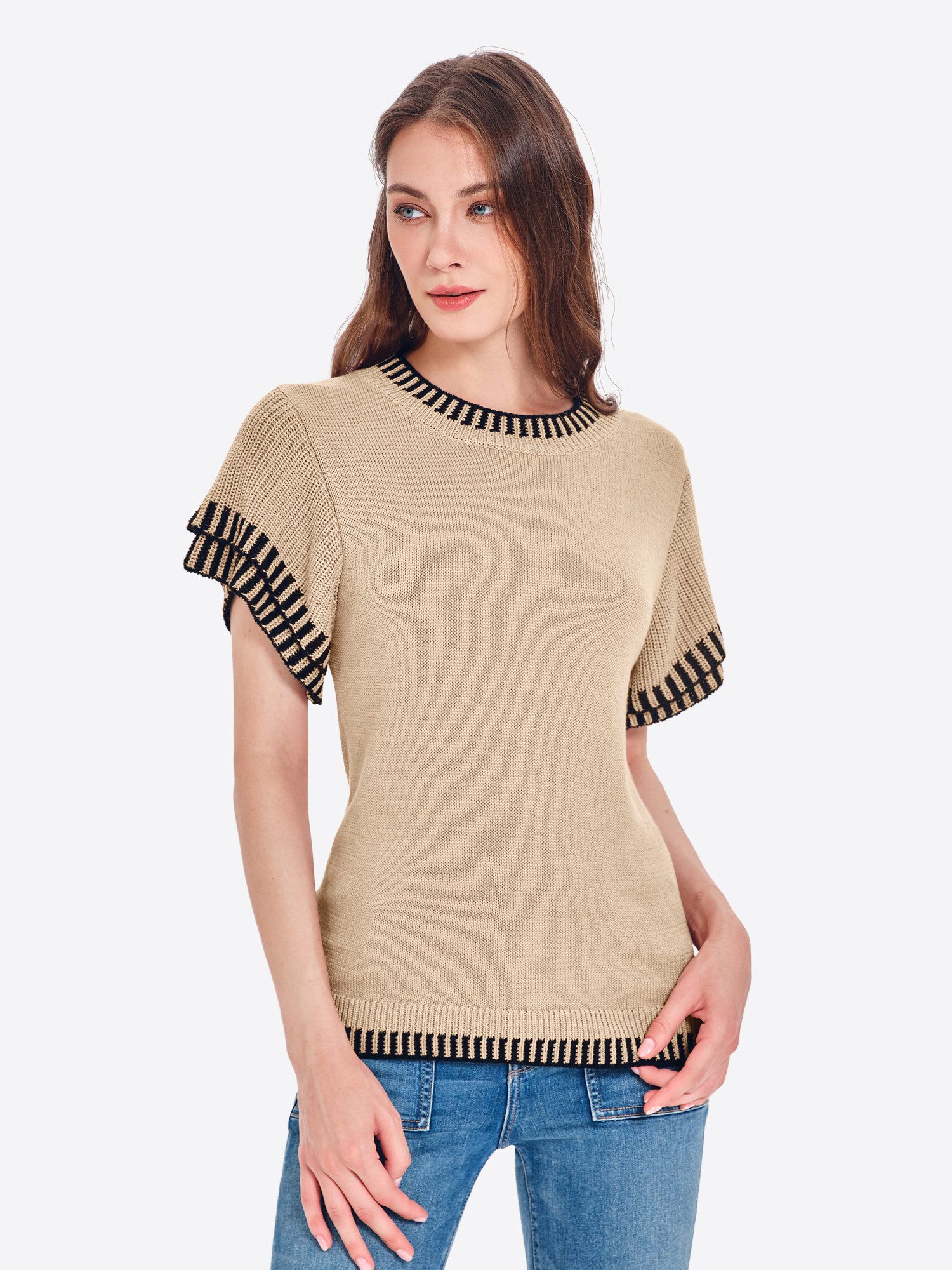 Kurzarmpullover Damen Weiche Strickhemden