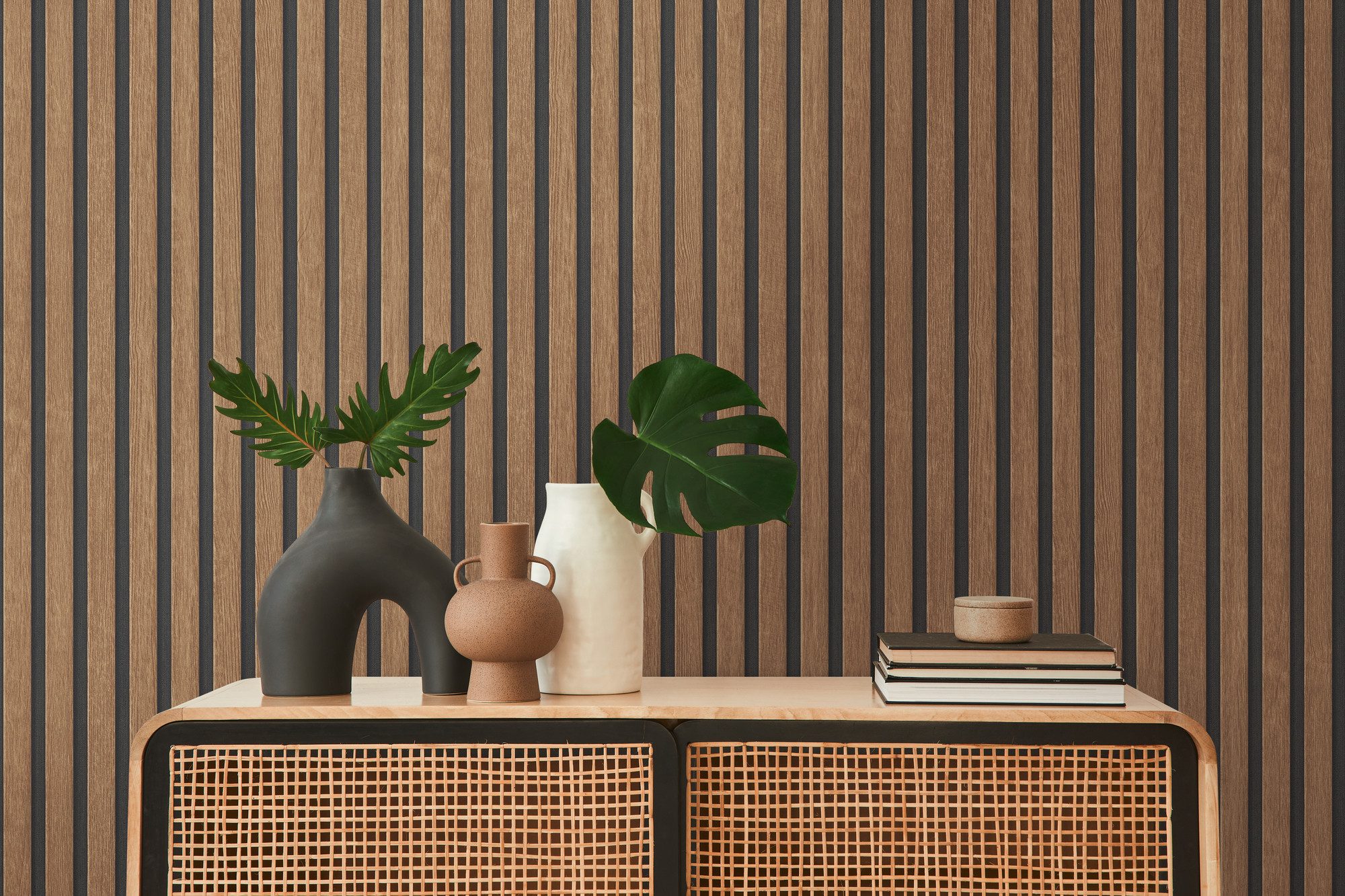 Bricoflor Akustikpaneele Tapete Braun Ideal für Wohnzimmer und Büro Holzpan günstig online kaufen