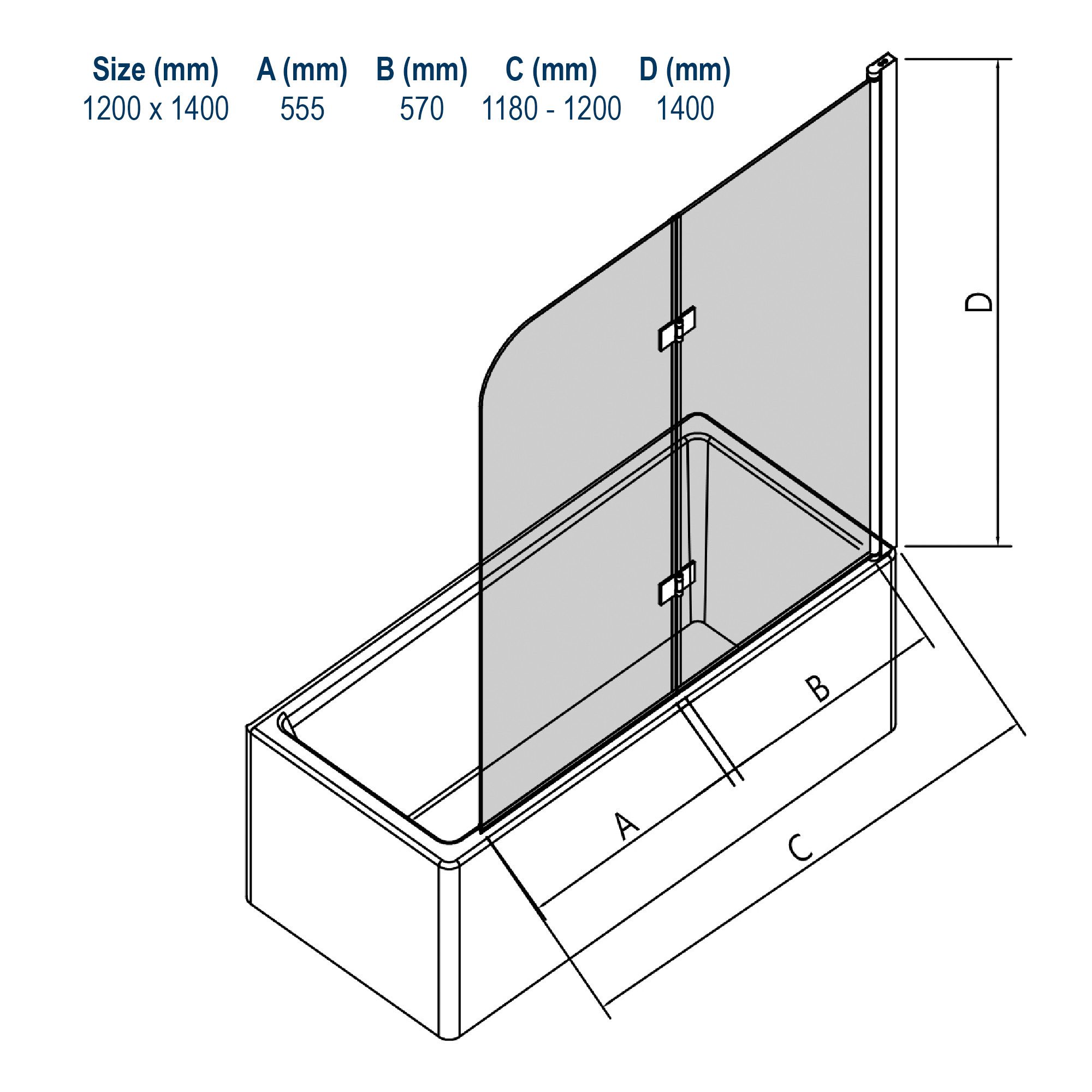 Bernstein Badewannenaufsatz NT209 120x140 cm Klarglas, (2-teilig), Faltbare ESG-Duschwand mit Hebe-Senk-Mechanismus