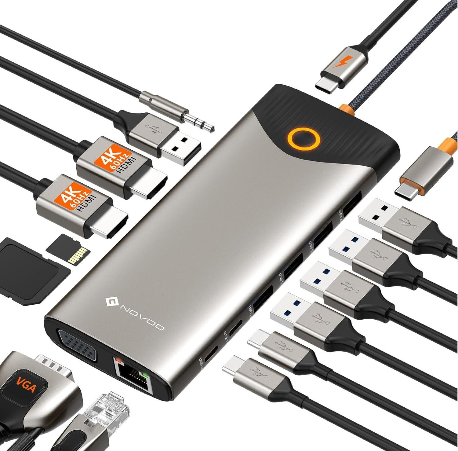NOVOO USB-C Hub für PC und Laptop mit 15 Anschlüssen USB-Adapter USB-C