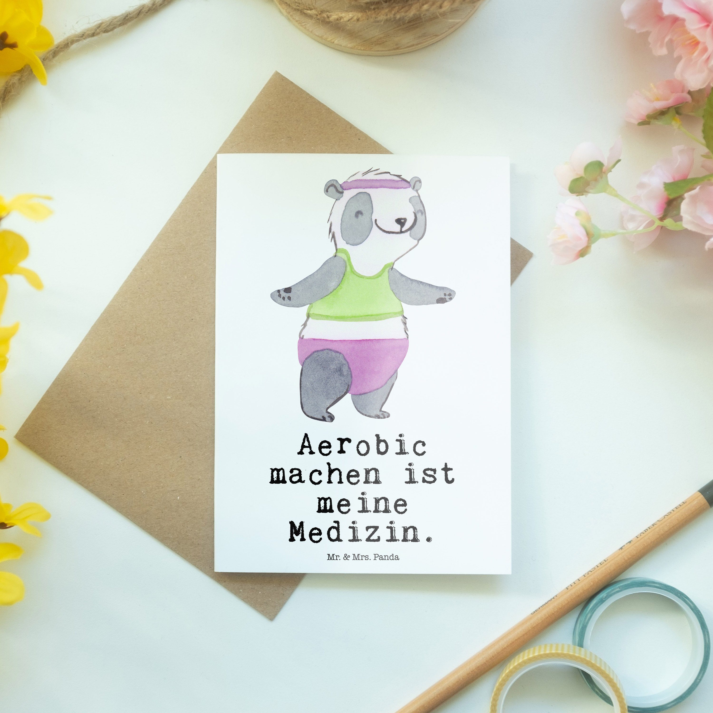 Mr. & Mrs. Panda Grußkarte Hochzeitskarte Weiß Aerobic Geschenk, Panda Medizin - Klappkarte, 