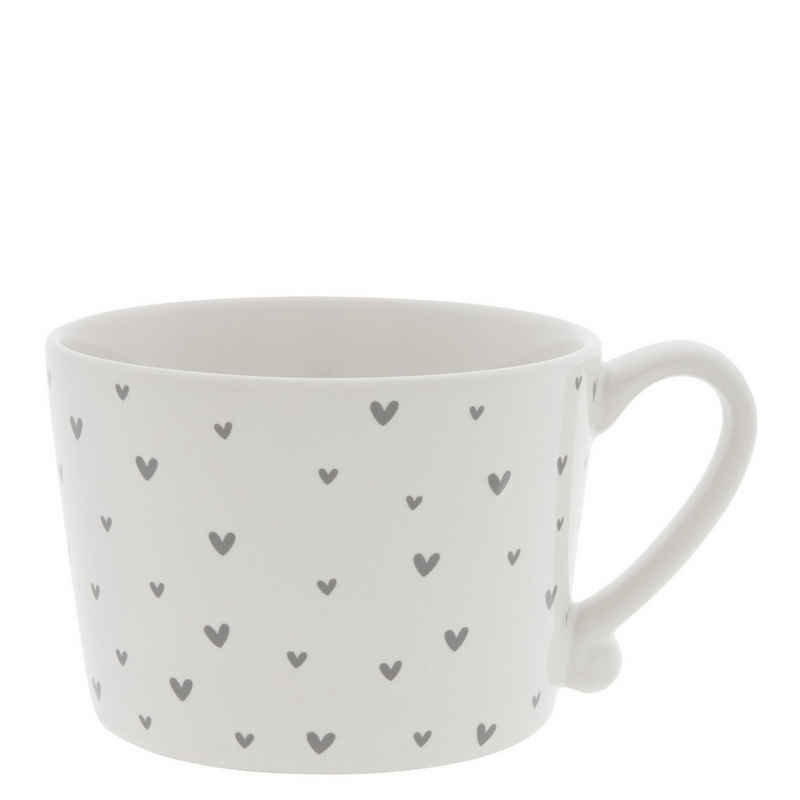 Bastion Collections Tasse Tasse mit Henkel little Hearts Keramik weiß grau H7cm, Keramik, handbemalt