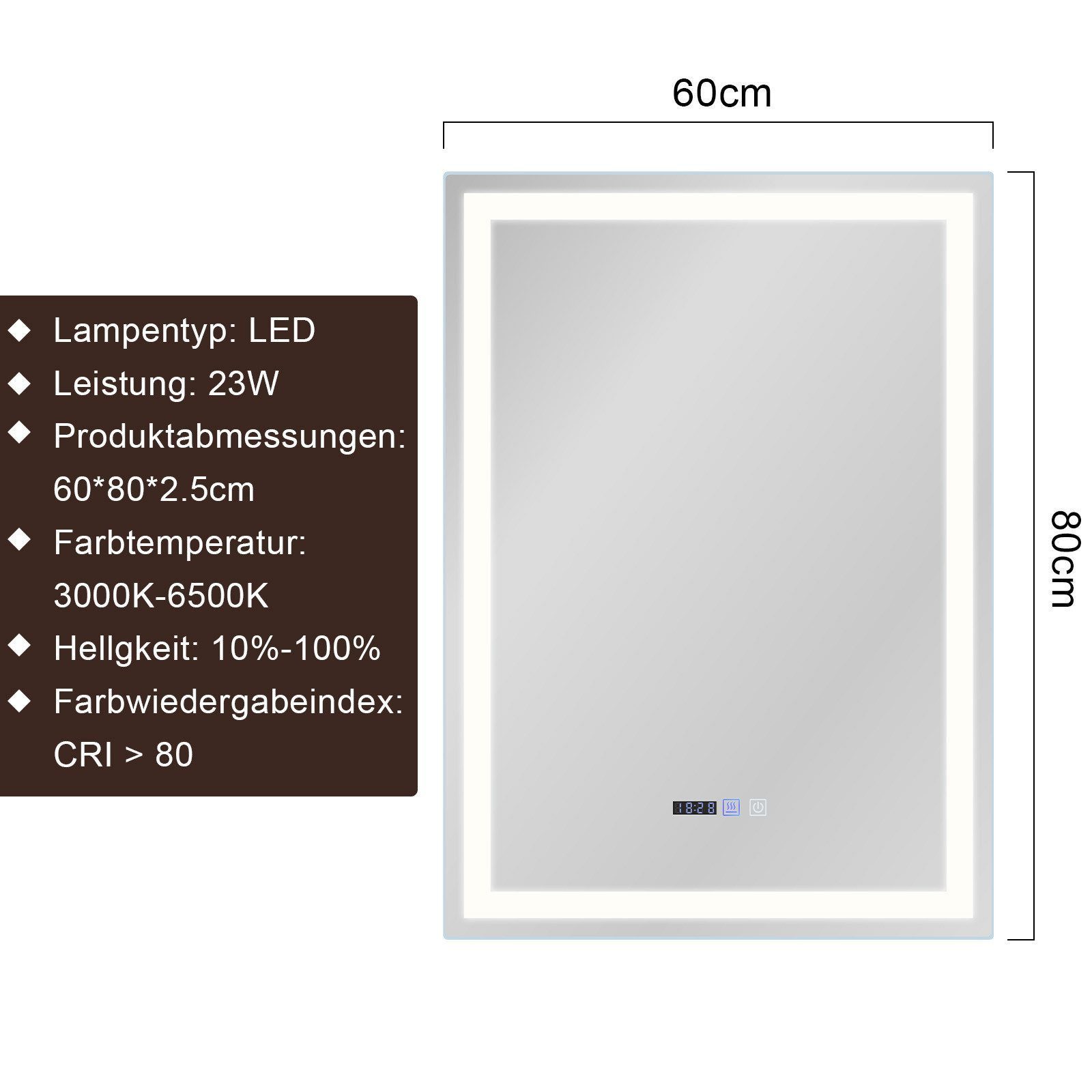 Nettlife Badspiegel Rund Touch Schalter und Entfogger Wandspiegel Beleuchtet 50/60/70/80cm, Entfogger Funktion Dimmbar Memories Funktion Ideal für Badezimmer – Bild 5 von 5