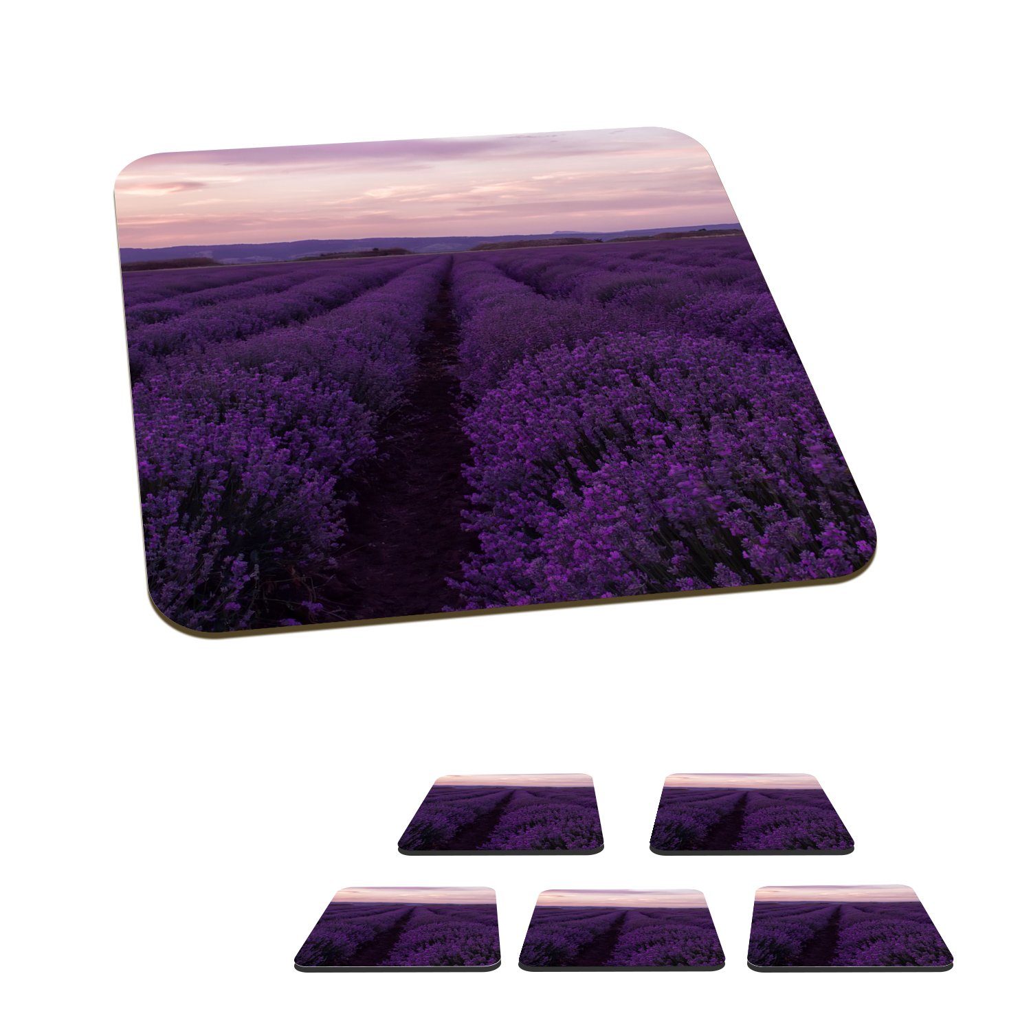 MuchoWow Glasuntersetzer Lavendel - Lila - Blumen - Natur, Zubehör für Gläser, 6-tlg., Glasuntersetzer, Tischuntersetzer, Korkuntersetzer, Untersetzer, Tasse