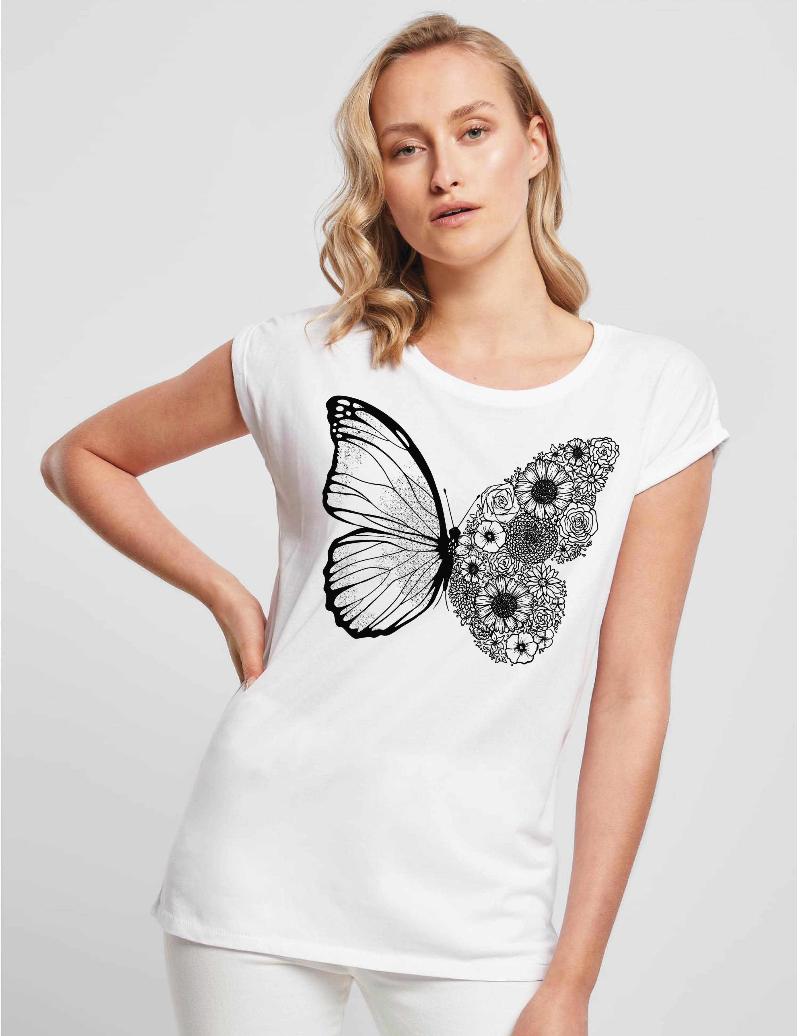 Youth Designz Print-Shirt Floral Schmetterling Damen T-Shirt Statement Geschenk Frauen Motiv mit modischem Blumen Print für Frauen
