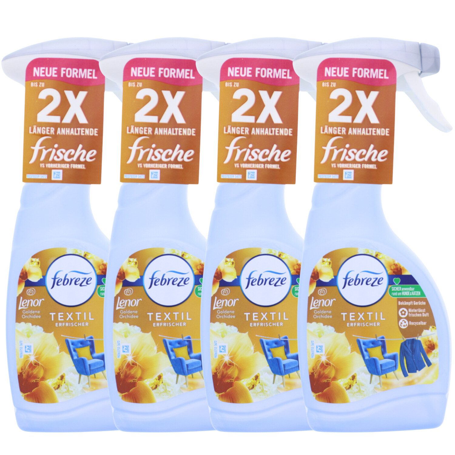 Textilerfrischer 4 x Febreze Textilerfrischer je 500ml Lenor Goldene Orchidee Frische e