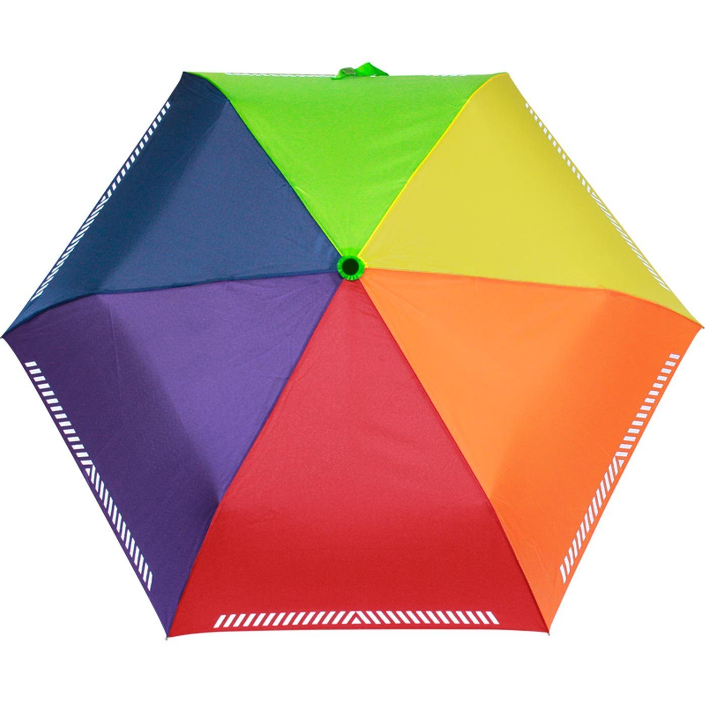 Taschenregenschirm Kinderschirm iX-brella extra Regenbogen Reflex leicht, Safety Mini reflektierend