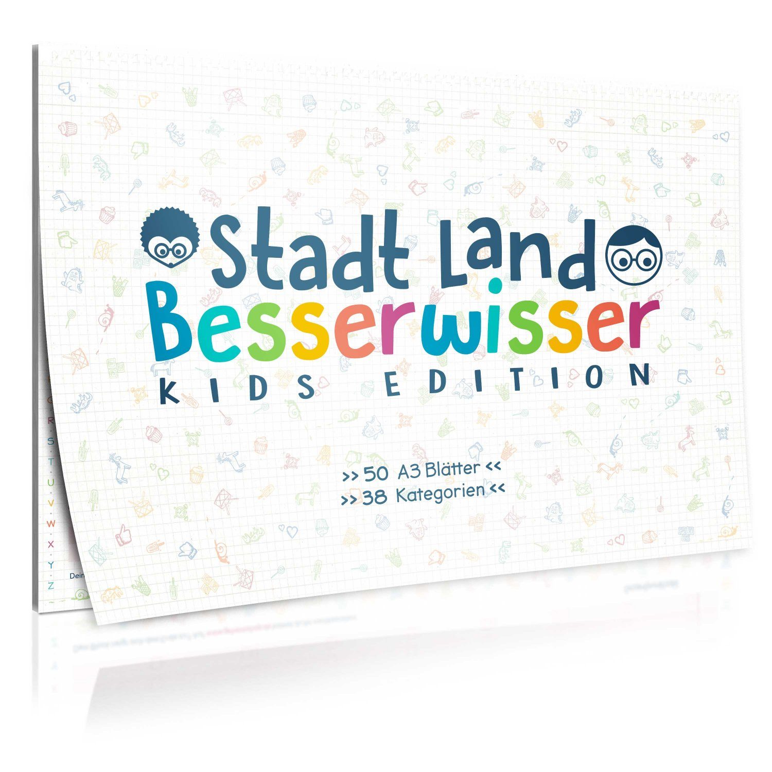 Goods+Gadgets Spiel, Stadt, Land, Besserwisser Kids Spiele-Klassiker Junior Edition, XXL Neuauflage mit 38 Kategorien