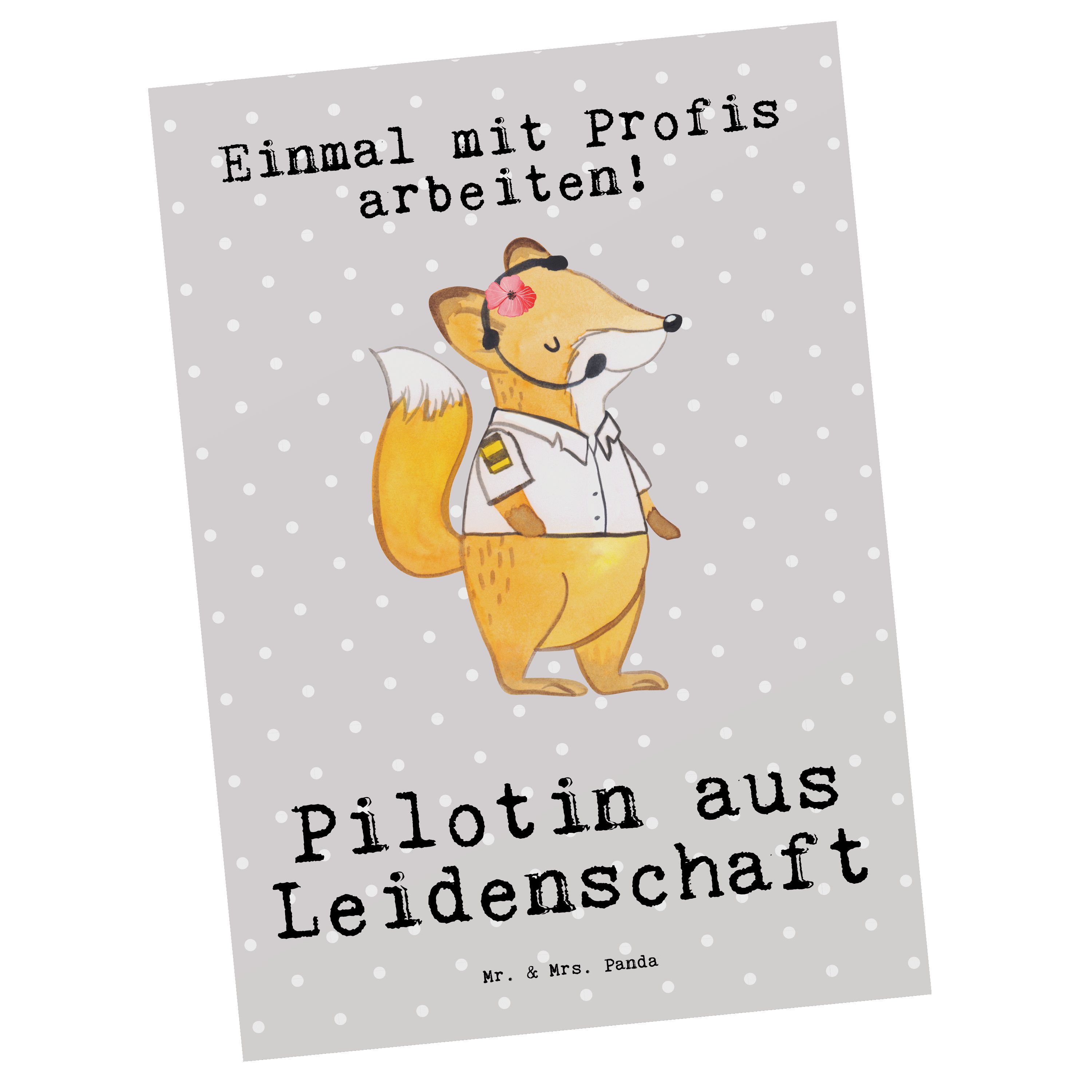 Panda - Leidenschaft & Mrs. Pastell Pilotin Ju - aus Geschenk, Grau Geschenkkarte, Postkarte Mr.