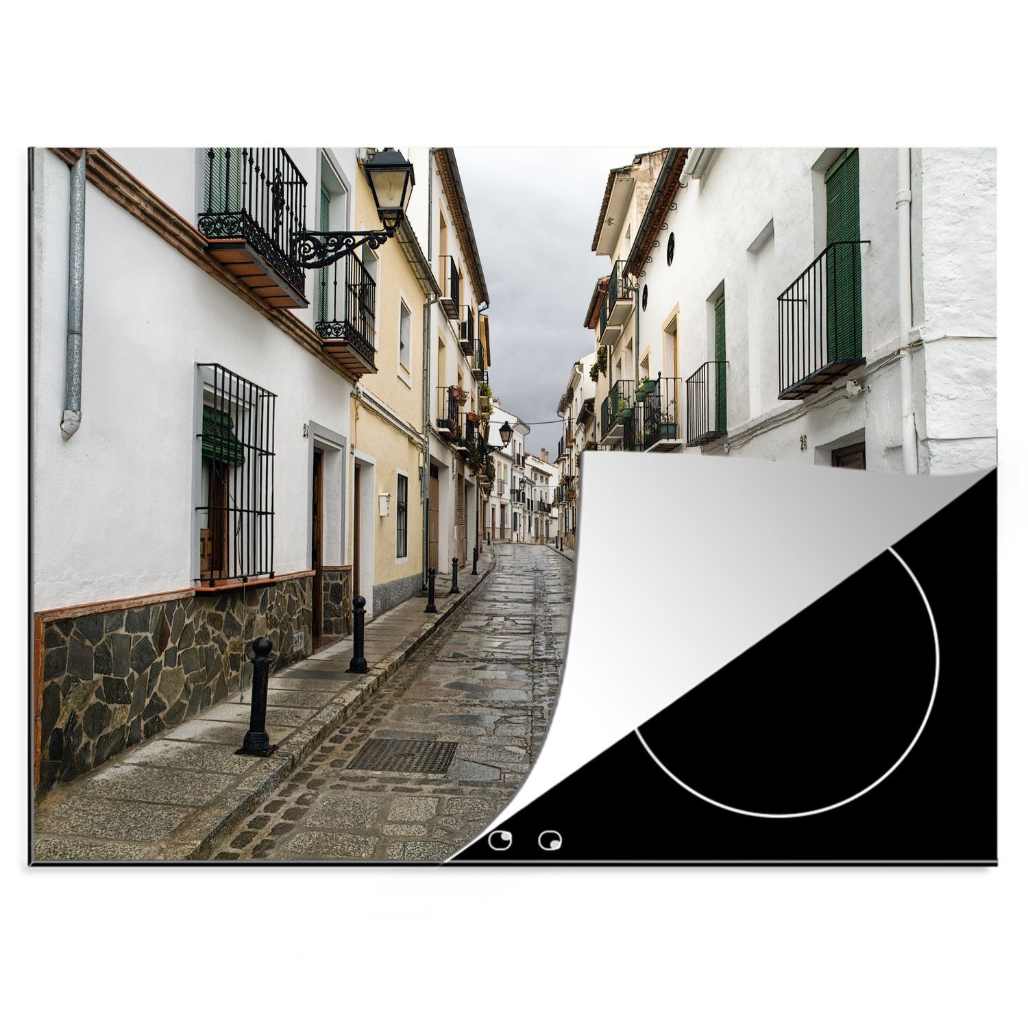 MuchoWow Herdblende-/Abdeckplatte Die Straßen von Iberischen (1 cm, spanischen nutzbar, 70x52 Mobile Málaga auf Arbeitsfläche Halbinsel, Vinyl, der tlg), Ceranfeldabdeckung