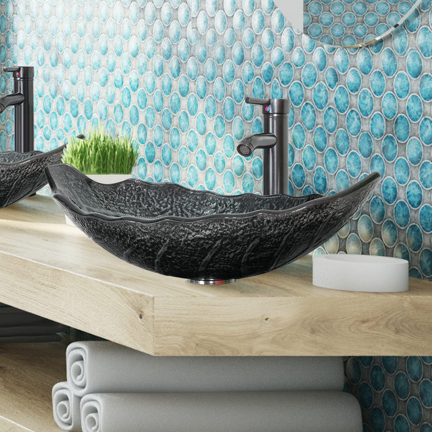 Puluomis Aufsatzwaschbecken Waschbecken Set mit Wasserhahn und Ablaufgarnit günstig online kaufen