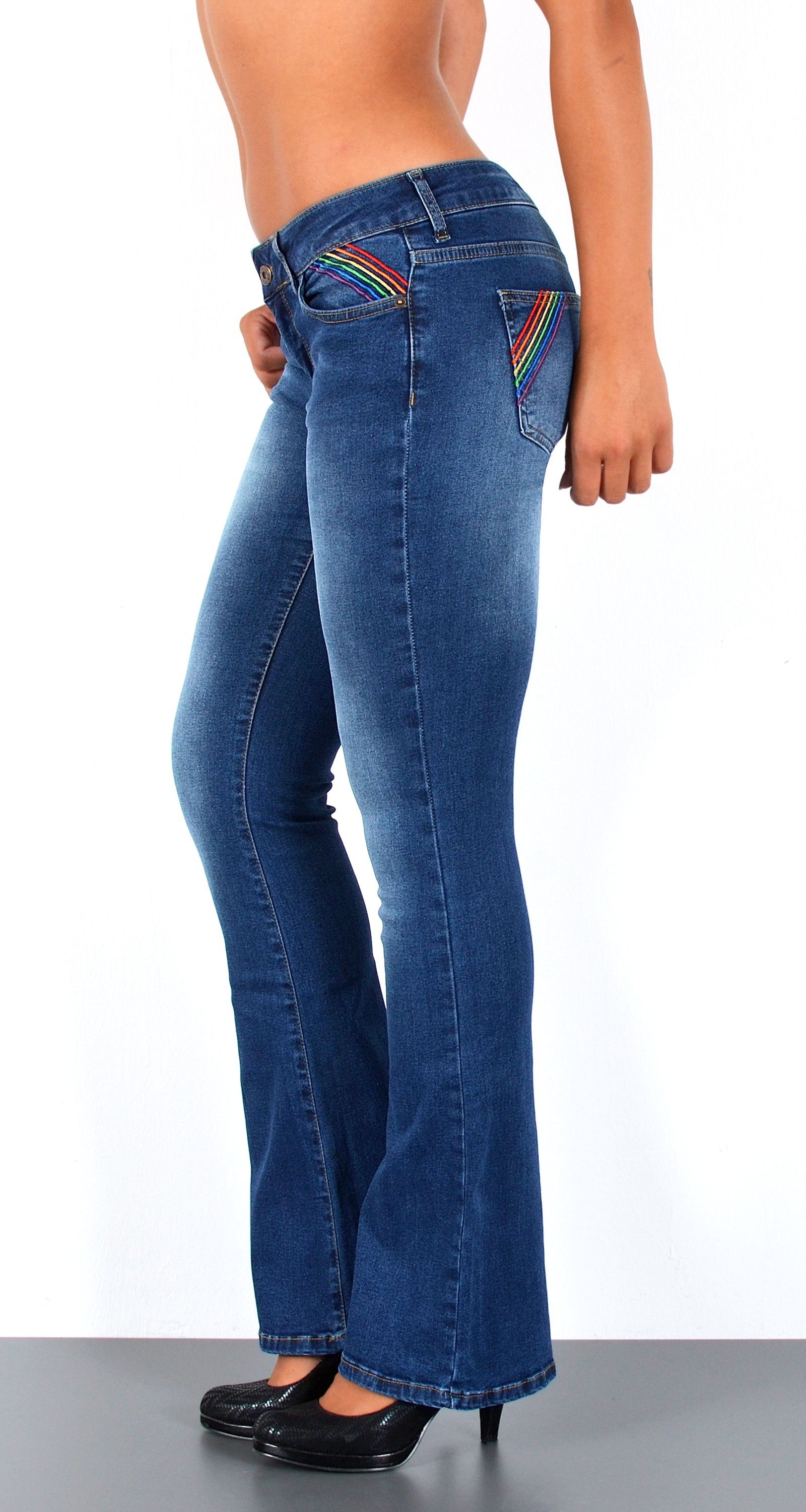 ESRA Bootcut-Jeans Damen Schlagjeans mit weitem Bein und Stretch bis Große günstig online kaufen