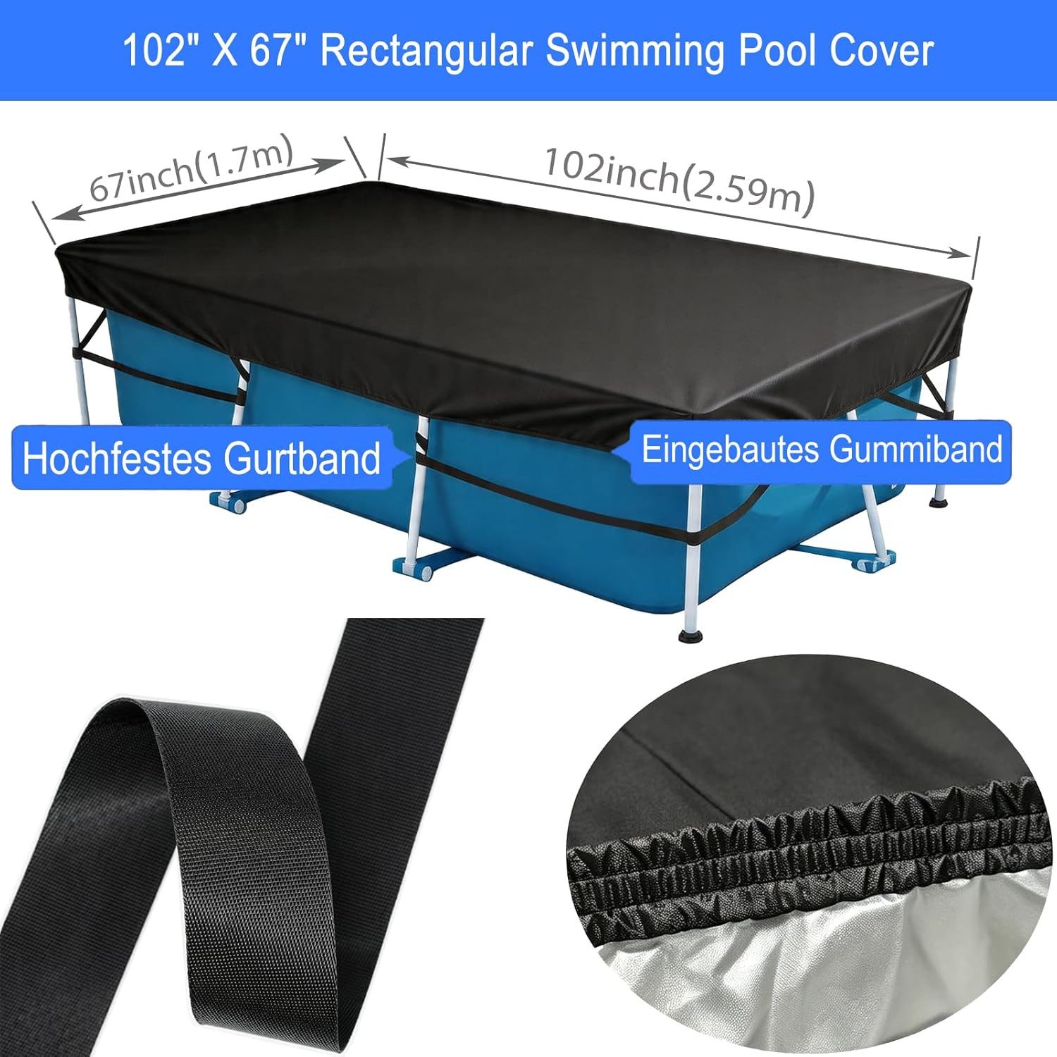 FELIXLEO Pool-Abdeckplane Poolabdeckung 400 x 210 cm Rechteckig Solarabdeckung Blau