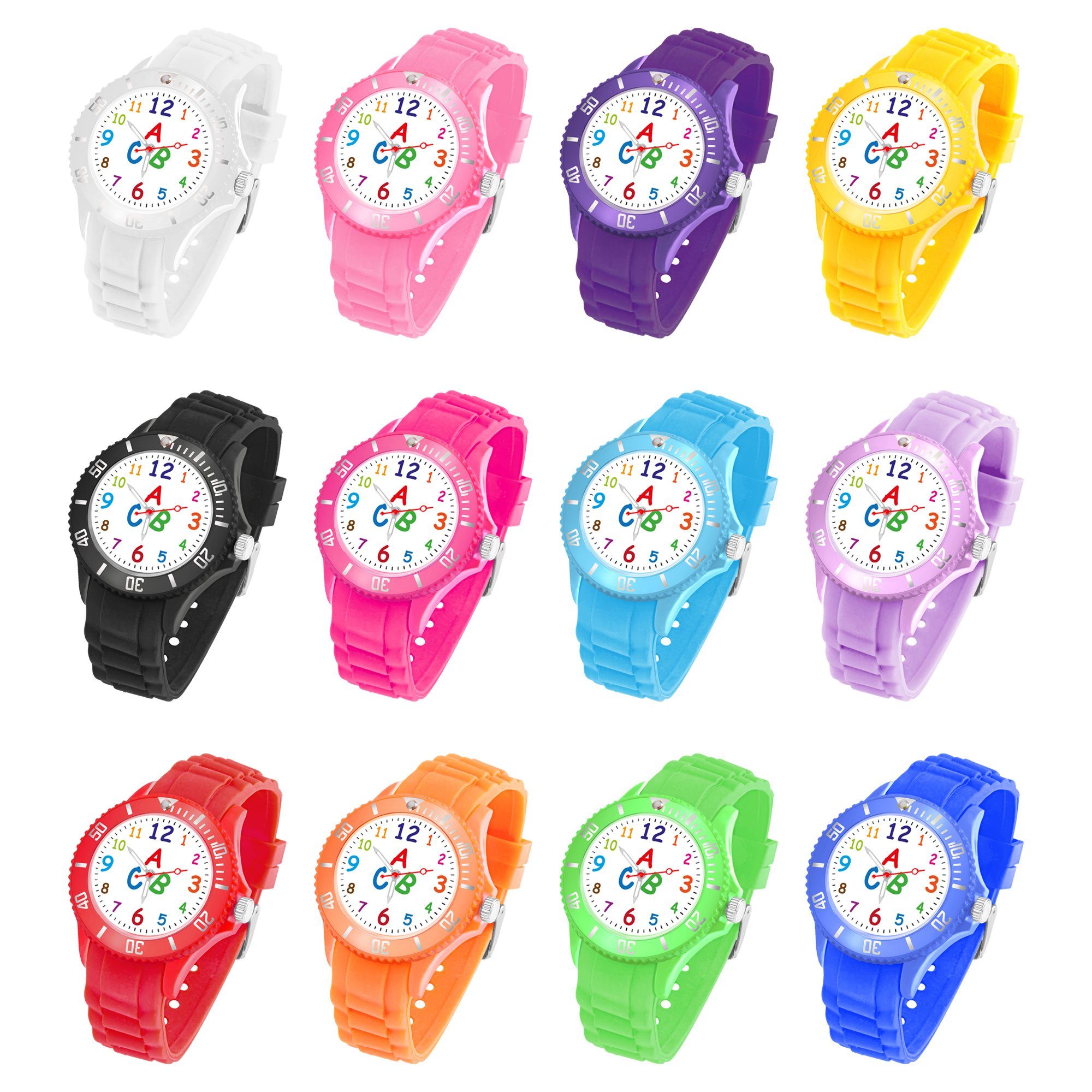 Taffstyle Quarzuhr Kinder Armbanduhr Uhr Bunt, Analog Silikonuhr Kinderuhr Bunte Sportuhr 34mm Silikon Farbige ABC Lernuhr Zahlen Quarz Türkis