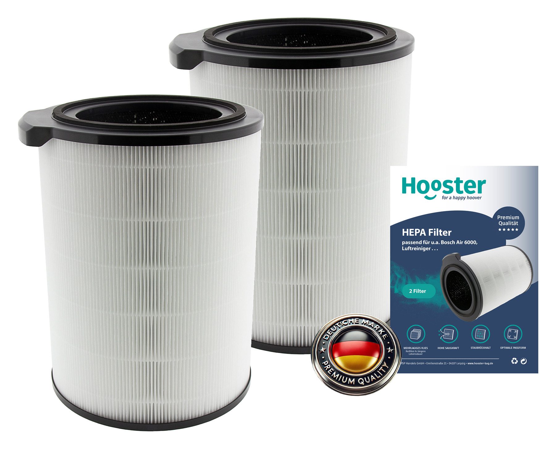 Hooster Luftfilter 2er Set Filter kompatibel mit Bosch Air 6000 Luftreiniger, 360° HEPA/Aktivkohle-Filter für eine optimale Luftreinigung