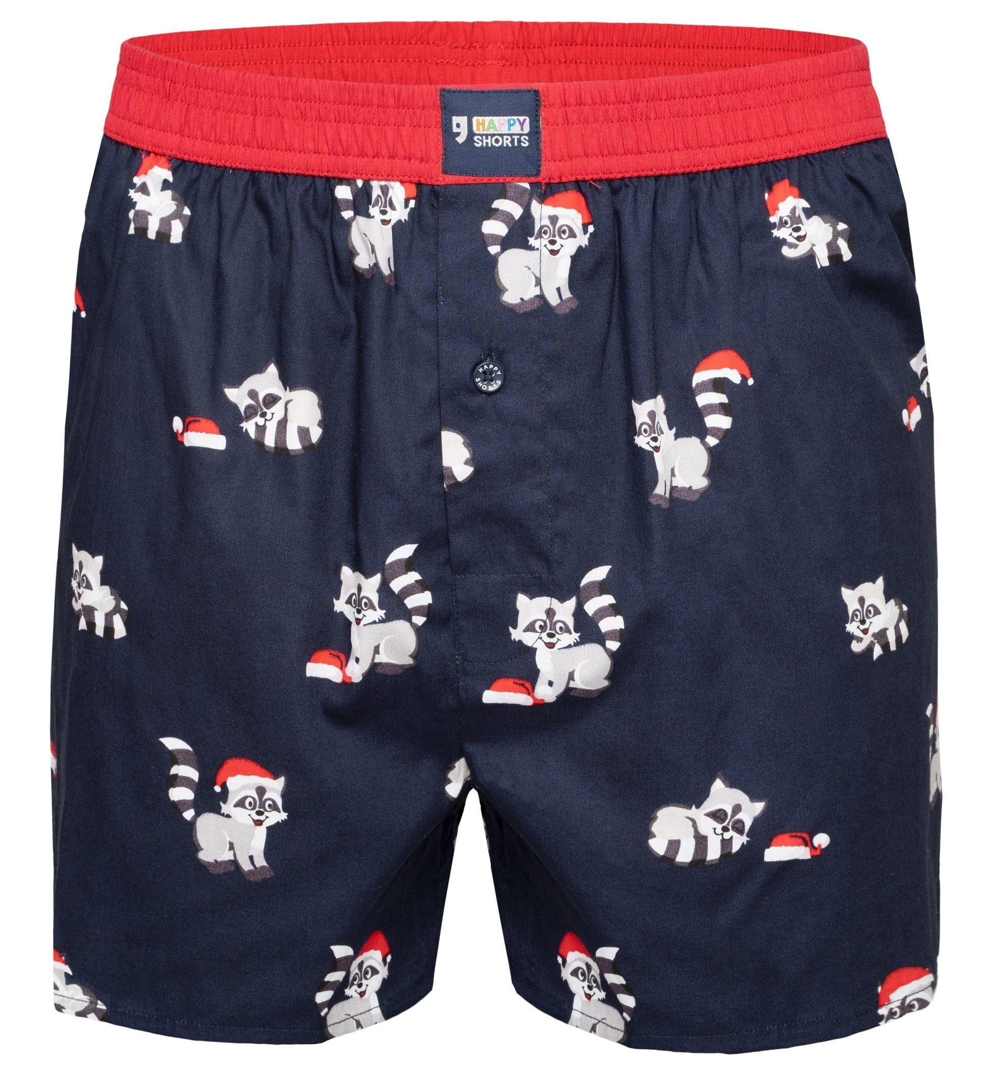 Happy X-Mas Raccoon Herren Waschbär - Boxershorts Weihnachten Geschenk Webboxer Boxershorts Shorts american (1-St) HAPPY SHORTS Boxer Shorts